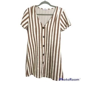 Zara Trafaluc brown and cream vertical striped mini dress size L